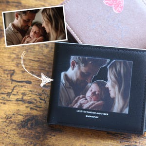 Personalized Men's Photo Wallet- Customized Name Engraved Wallet, Custom Vegan Leather Picture Wallet, Anniversary Gift, Father's Day Gifts