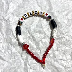 Ozzy Tribute Bracelet – Handmade Beaded Memorial Jewelry, Red & White Stretch Bracelet, Rock Fan Gift