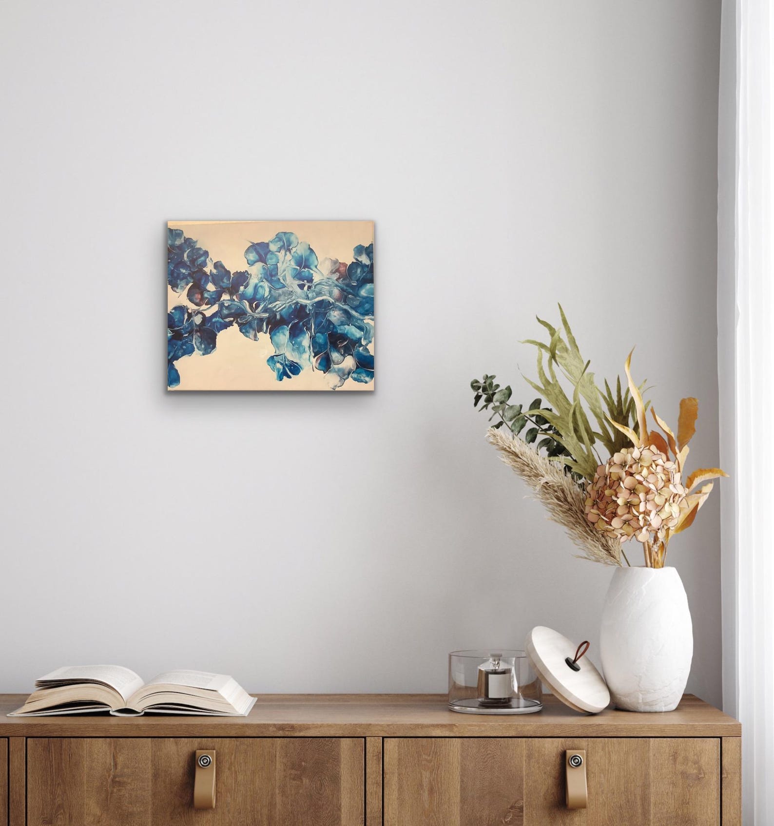 Canvas Print Wall Art 16x20 Inches, Blue Contemporary Flower on ...