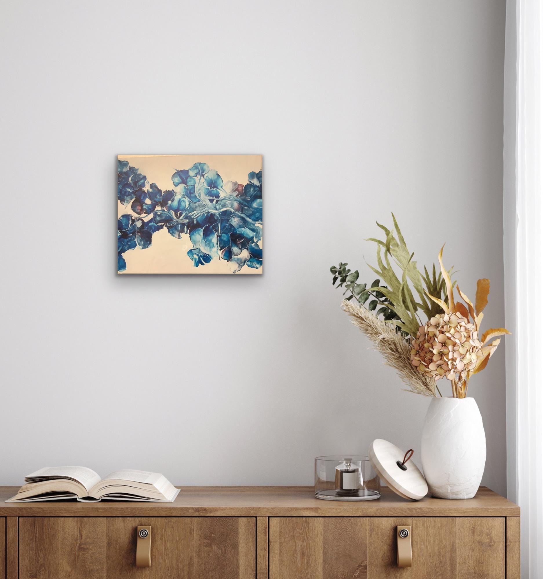 Canvas Print Wall Art 16x20 Inches, Blue Contemporary Flower on ...