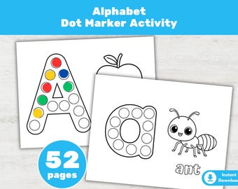 Alphabet Dot Marker Activity, ABC Dot Coloring Pages, Letter Dot Marker Worksheets, Alphabet Printable Preschool Learning Activity (PDF)