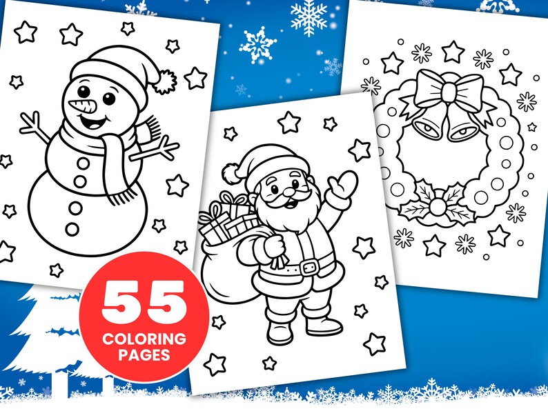 60 Kids Christmas Coloring Pages Bundle Holiday Colouring Book ...