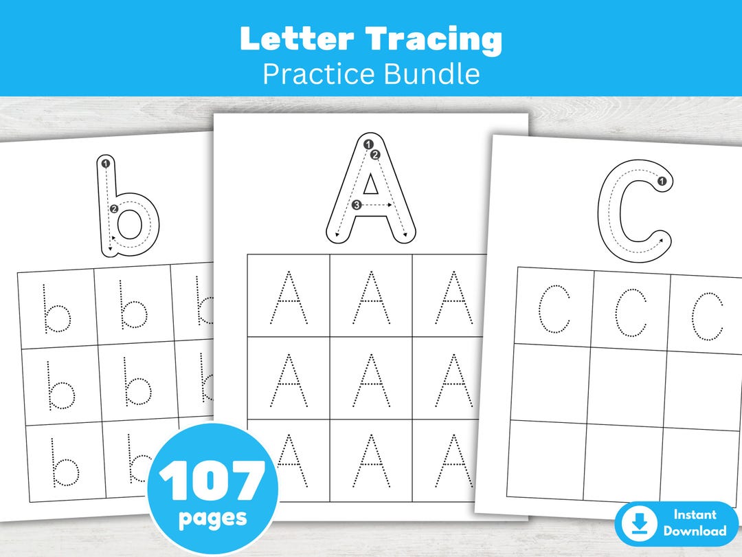 107 Letters Tracing Practice Bundle Preschool A–Z Alphabet Handwriting ...