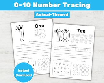 Preschool Number Tracing Worksheets, Animal Theme Kindergarten Math  Counting  Printable Activities (PDF Download)