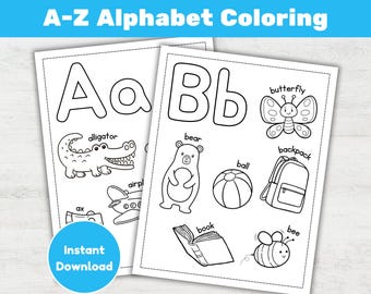 Alphabet Coloring Pages A-Z, Preschool Learning Activity for Kids (PDF Download)