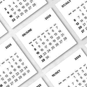 Calendário Mini 3x3 2025 Calendário Minimalista Moderno Cartão Calendário 2025 Calendário de Bolso para Impressão PDF Início Domingo e Segunda-feira