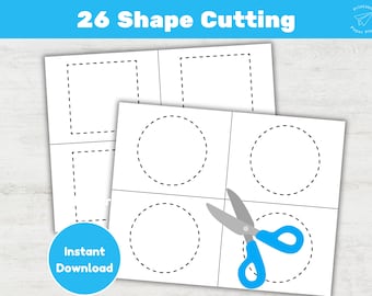 26 Shape Cutting Practice Printable Preschool Scissor Skills Activity Worksheets (PDF)