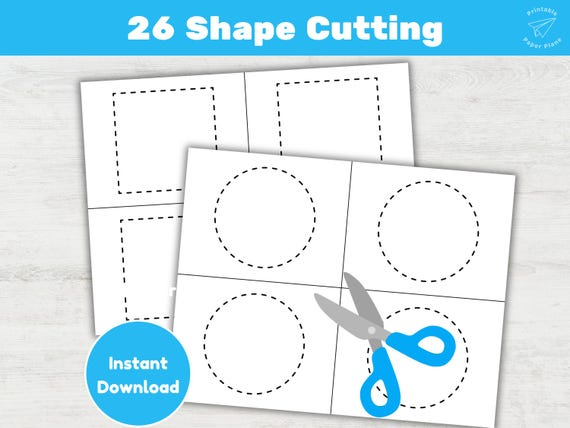 26 Shape Cutting Practice Printable Preschool Scissor Skills Activity Worksheets (PDF)