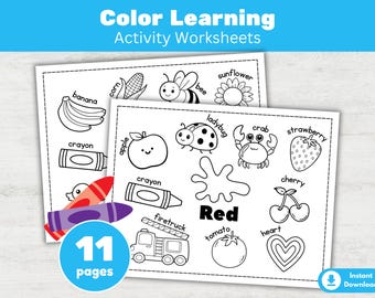 11 hojas de trabajo para aprender los colores para preescolar: actividad de práctica para colorear imprimible (PDF)