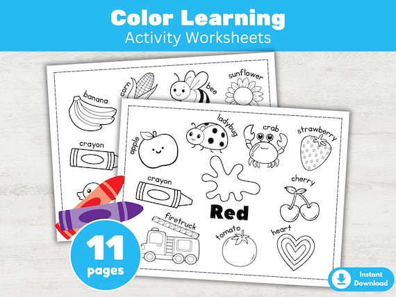 11 Learn Colors Worksheets for Preschool Printable Coloring Practice Activity (PDF)