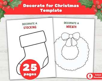 25 Decorate Christmas Craft Templates Bundle Printable Holiday Coloring Book for Kids Preschool Activities (PDF)