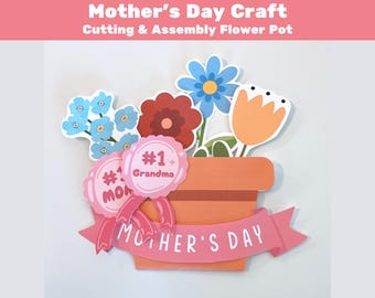 Mother’s Day Flower Pot Craft Card DIY Set, Mother&#39;s Day Card, School Kids, Homeschool Activity, DIY Flower Card, Preschool Printable Craft