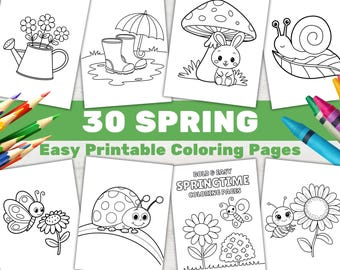 Einfache Frühlingsblumen Malseiten für Kinder, 3 lustige mutige Kleinkind Aktivität Buch druckbar (PDF)