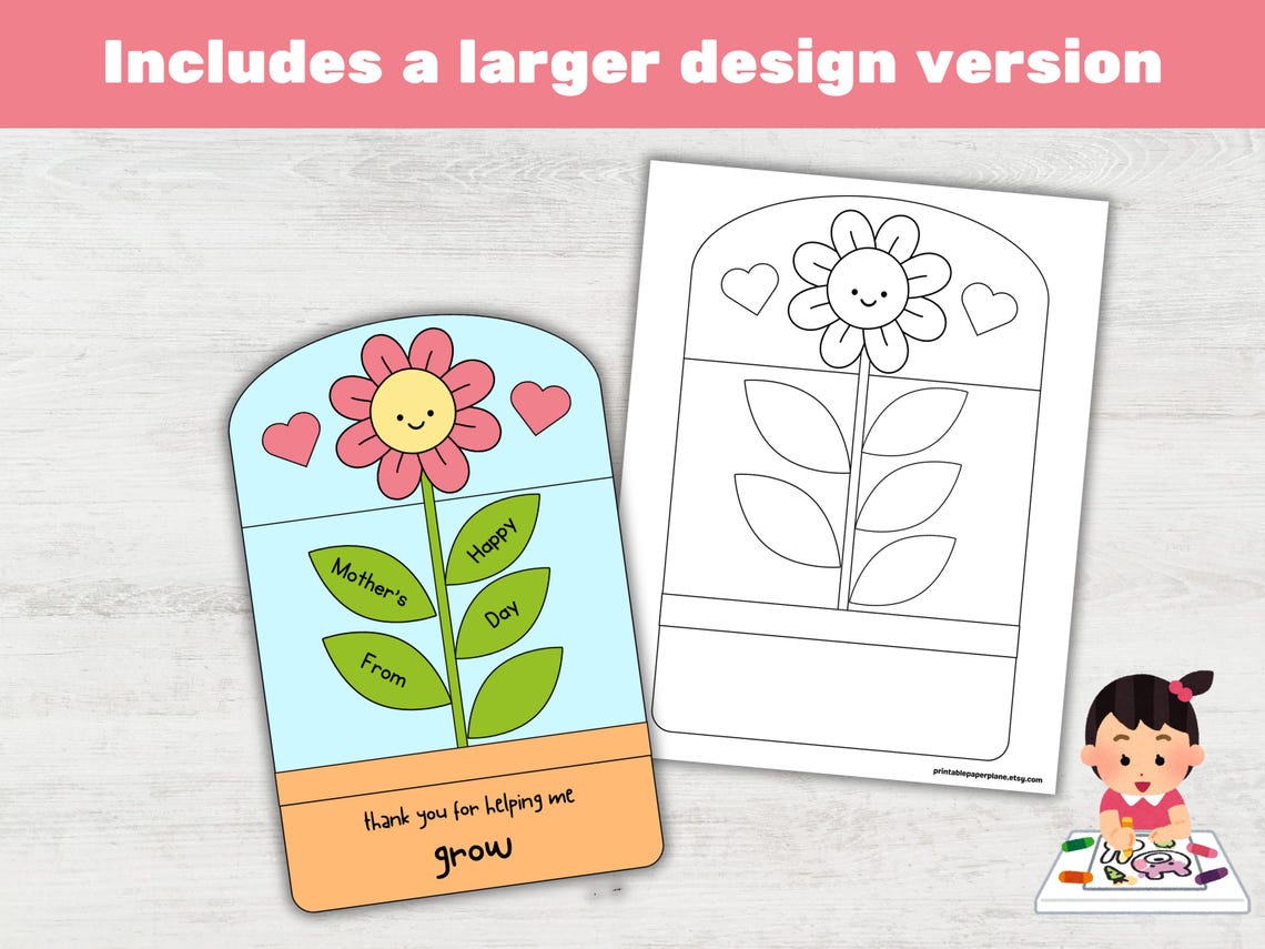 Foldable Mother's Day Coloring Card, Flower Mother's Day Card, School ...