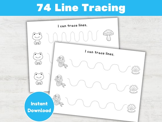 74 Preschool Line Tracing Worksheets Bundle Animal & Shape Pre-Writing Practice Activity (PDF)
