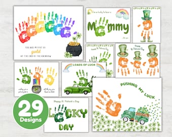 Watercolor St Patrick's Day Handprint Craft  bundle, 29 handprint art craft, leprechaun footprint, activity, toddler, preschool, Printable