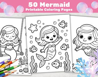 50 Meerjungfrauen Malvorlagen: Fantasy Ozean Malbuch (PDF+PNG)