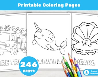 246 Printable Coloring Pages for Kids Easy Preschool Kindergarten Toddler Colouring Book Activities (PDF)