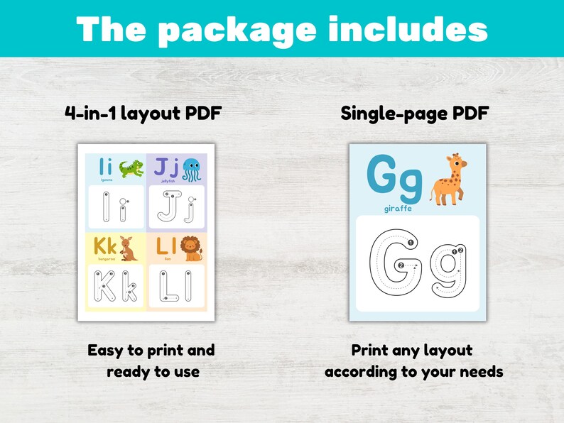 Puede incluir: Dos opciones de PDF imprimibles para ense&ntilde;ar el trazado de letras. La primera opci&oacute;n es un dise&ntilde;o 4 en 1 con cuatro p&aacute;ginas de trazado de letras en una hoja. La segunda opci&oacute;n es un PDF de una sola p&aacute;gina con una p&aacute;gina de trazado de letras. Ambas opciones presentan una letra y una ilustraci&oacute;n de animal.