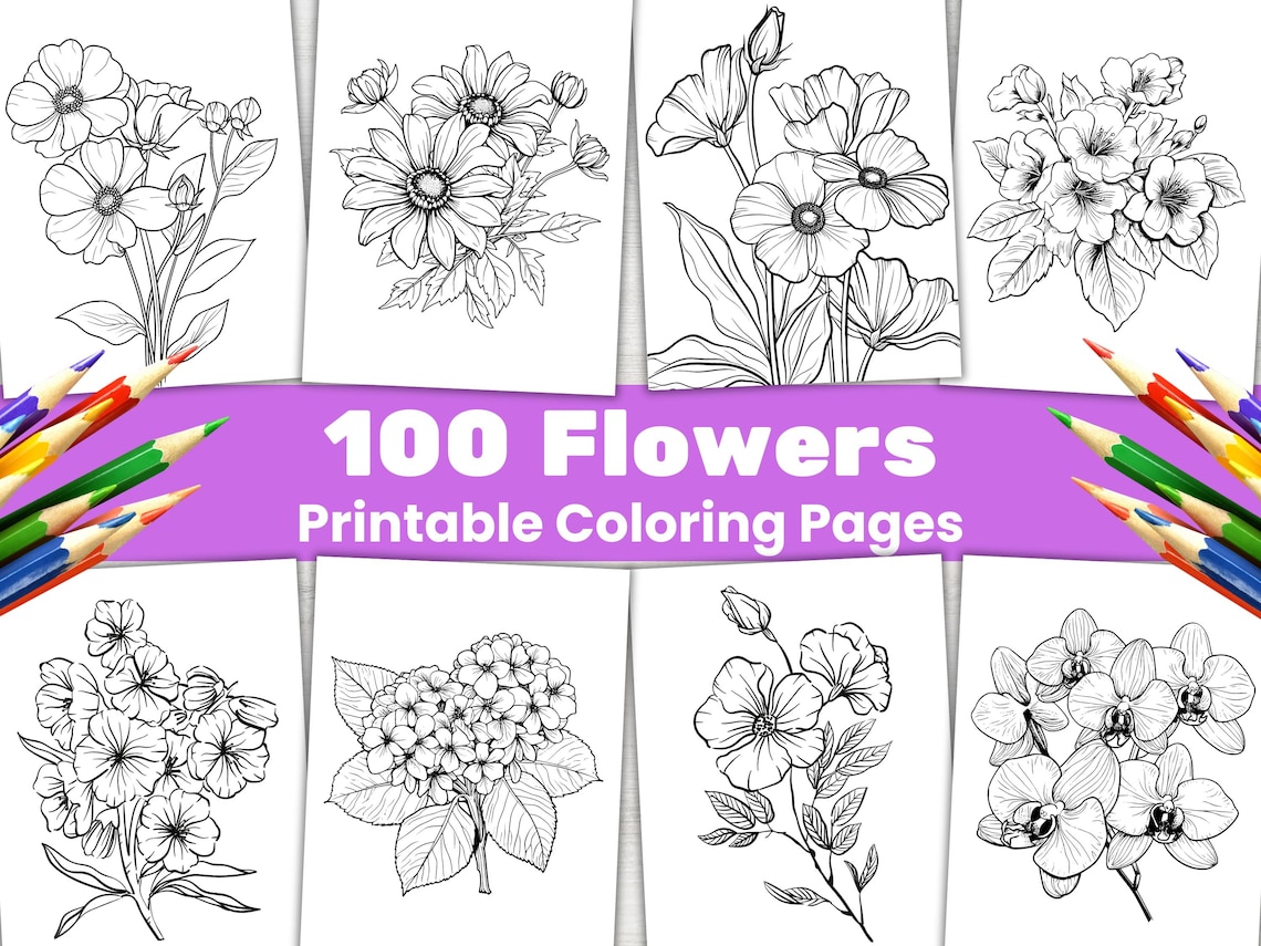 100 Bloom and Botanical Coloring Pages Bundle Printable Realistic ...