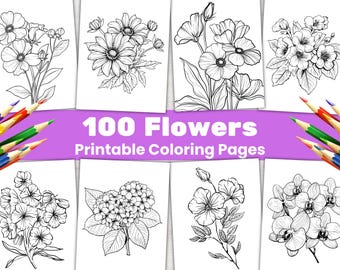 100 Bloom und Botanische Malseiten bündeln druckbare realistische Blumen Illustrationsbuch für Erwachsene Kinder PDF (PDF)