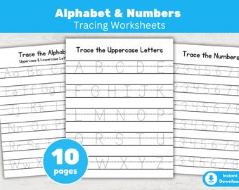 Letters & Numbers Tracing Worksheets for Preschool Alphabet Handwriting Practice (PDF)