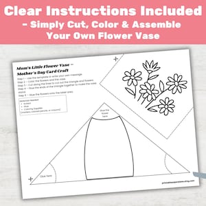 Printable Mother's Day Coloring Card, Build Your Own Flower Vase Craft ...