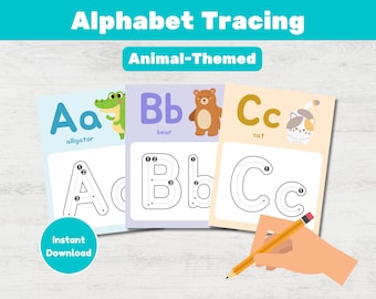 Animal ABC Tracing Cards for Preschool Alphabet & Number Flashcards (PDF)