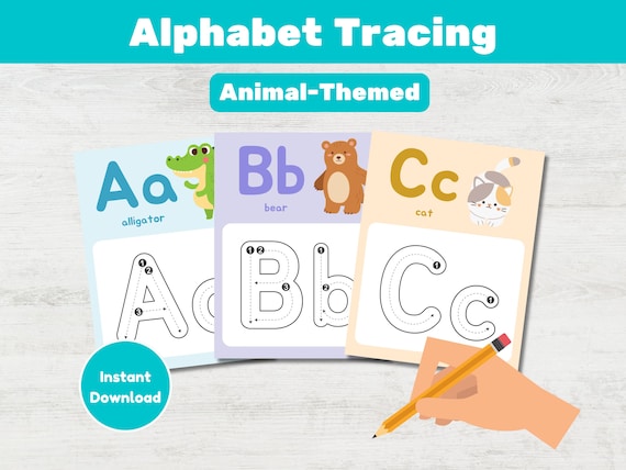 Animal ABC Tracing Cards for Preschool Alphabet & Number Flashcards (PDF)
