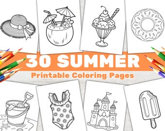 Páginas para colorear de verano fáciles para niños, libro de actividades para colorear imprimible, simple y atrevido.
