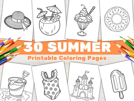 Easy Summer Coloring Pages for Kids, Simple Bold Coloring Activity Book Printable