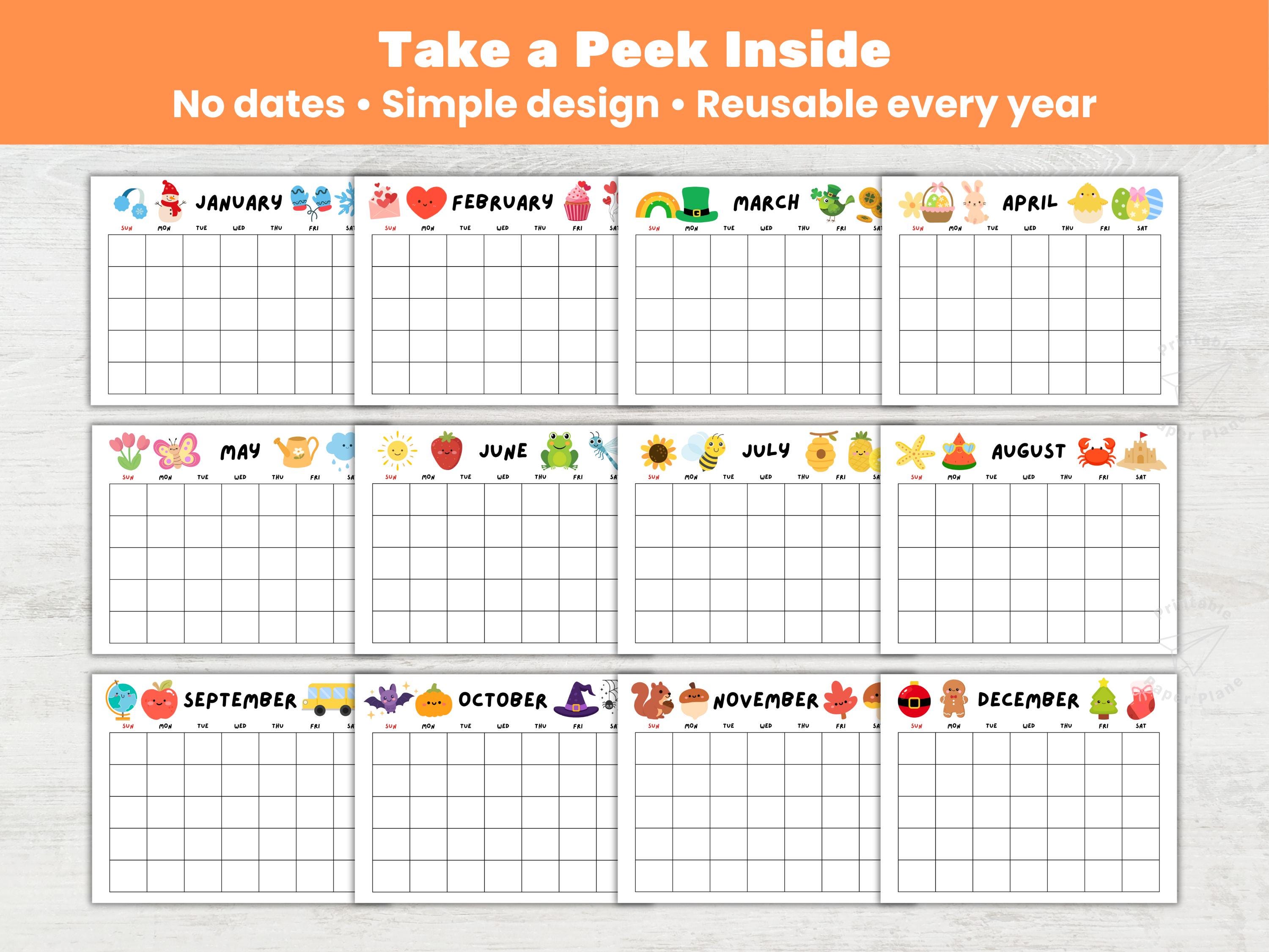 2026 Printable Blank Calendar for Kids Monthly Homeschool Teachers ...