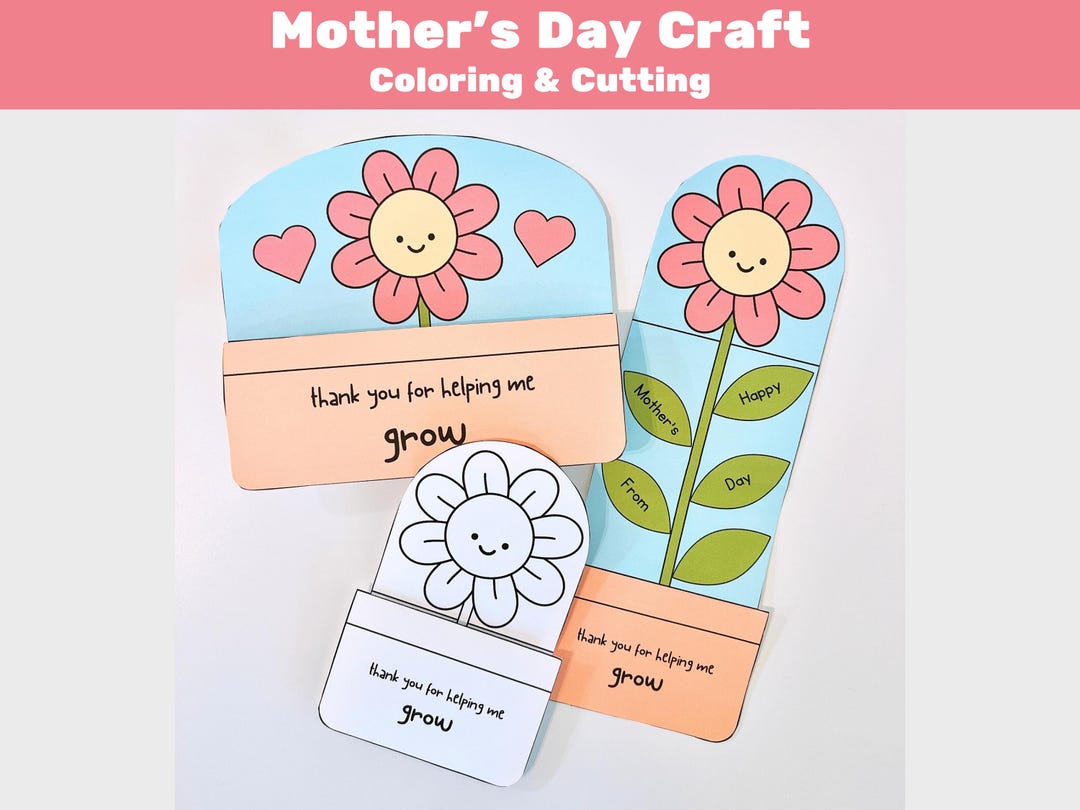 Foldable Mother's Day Coloring Card, Flower Mother's Day Card, School ...