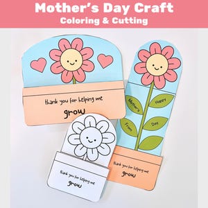 Tarjeta plegable para colorear del Día de la Madre, Tarjeta con flores para el Día de la Madre, Actividad para niños en edad escolar, Tarjeta fácil de hacer, Manualidad imprimible para preescolar