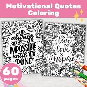 Motivierende Zitate Malseiten: 60-seitige Entspannungsaktivität zum Ausdrucken (PDF-PNG-Download)