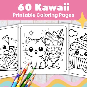 Kawaii Cat Dessert Coloring Pages Relaxing Bakery Coloring Book Printable (PDF+PNG) image 1