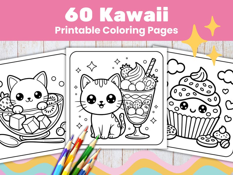 Kawaii Cat Dessert Coloring Pages Relaxing Bakery Coloring Book Printable (PDF+PNG) image 1