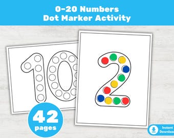 0-20 Numbers Dot Marker Coloring Pages, Dot Sticker Math Activity Printable for Preschool (PDF)