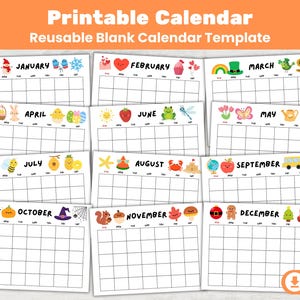 2026 Printable Blank Calendar for Kids Monthly Homeschool Teachers Parents Monday Sunday Start (PDF)