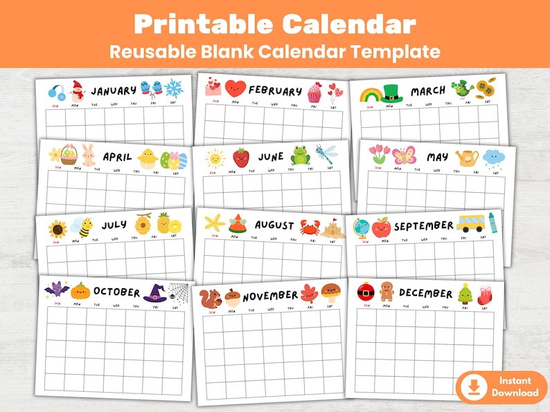 2026 Printable Blank Calendar for Kids Monthly Homeschool Teachers ...