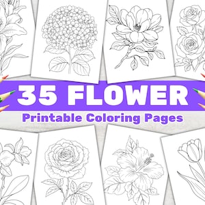 Flower Coloring Book volwassen kleurplaten, boeket kleuren, bloemen kleuren, gemakkelijk kleuren, botanische kleuren, bloemsierkunst, digitale stress