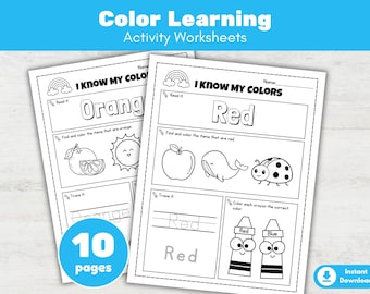 10 Color Learning Worksheets for Preschool Activity Printable (PDF)