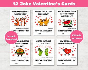 Editable Funny Valentine’s Day Cards, 12 Kids Cards for Classroom Exchanges Printable (Canva Template)