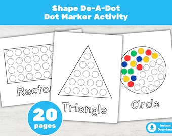 20 Shape Dot Marker Worksheets Printable, Preschool Do-a-Dot Activity, Fine Motor Skills Practice for Kids (PDF)