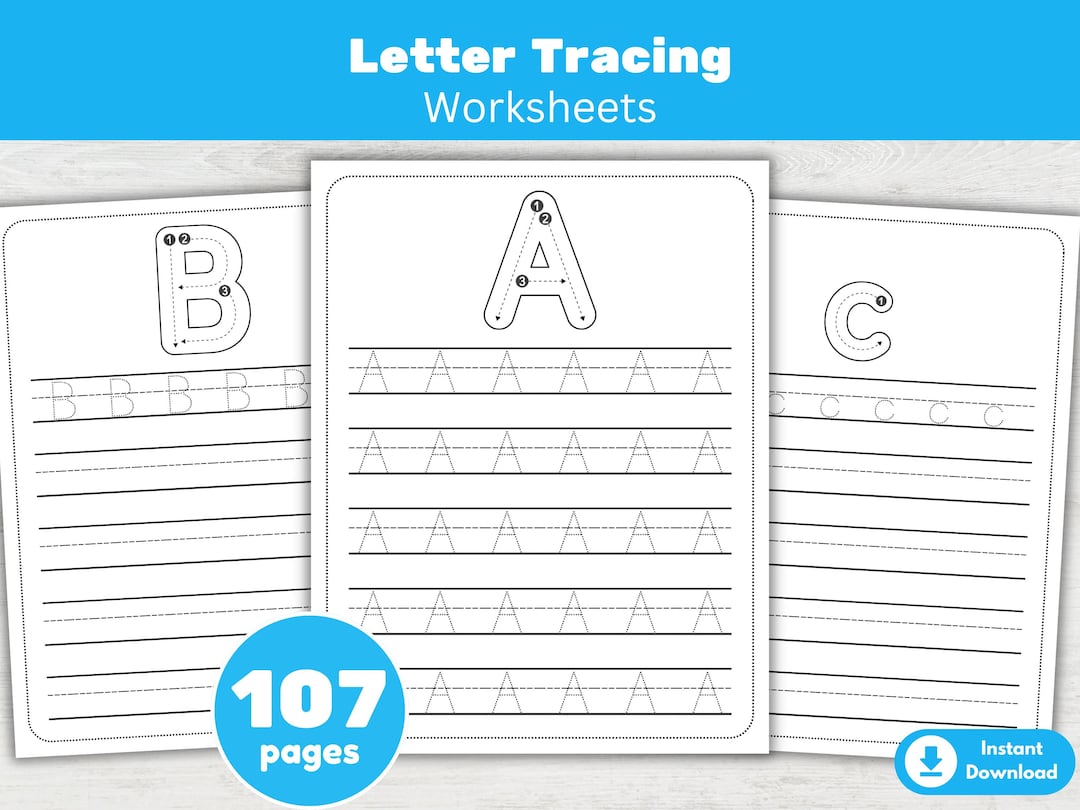 107 Alphabet Letters Tracing Worksheets Bundle Preschool A–Z ...