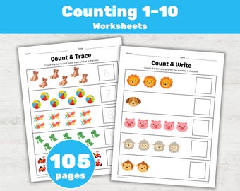 Preschool Math Worksheets, Counting 1-10 Printable, Kindergarten Pre K Math Activities (PDF)