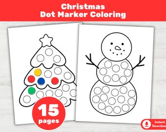 Christmas Dot Marker Coloring Pages Printable Do-a-Dot Activity for Kids Holiday Preschool Busy Book (PDF)