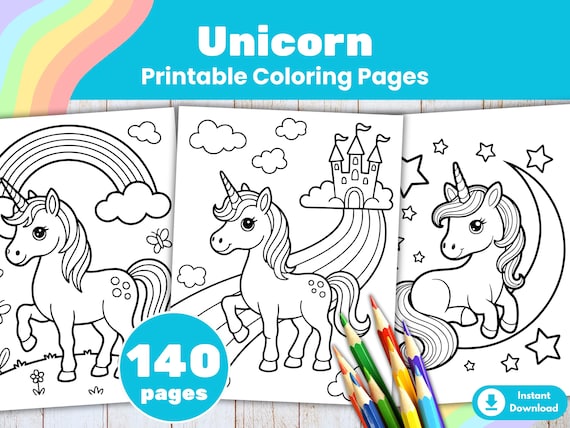 Unicorn Coloring Pages Bundle: Rainbow Castle, Unicorn Party (PDF)