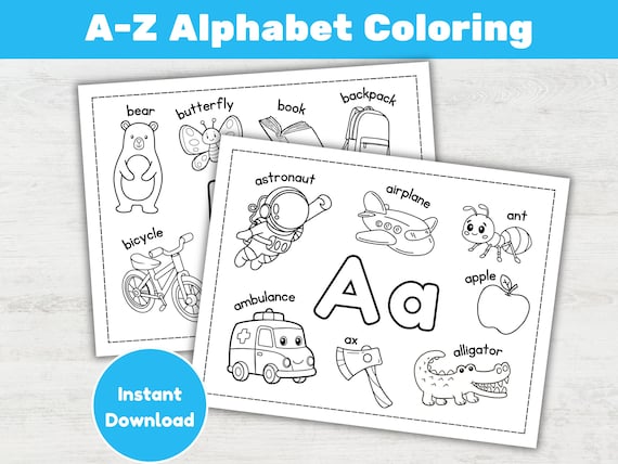 A-Z Alphabet Coloring Pages for Preschool Learning ABC Activity Printable (PDF)