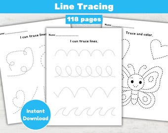 118 Line Tracing Worksheets Bundle for Preschool Printable Prewriting Practice (PDF)